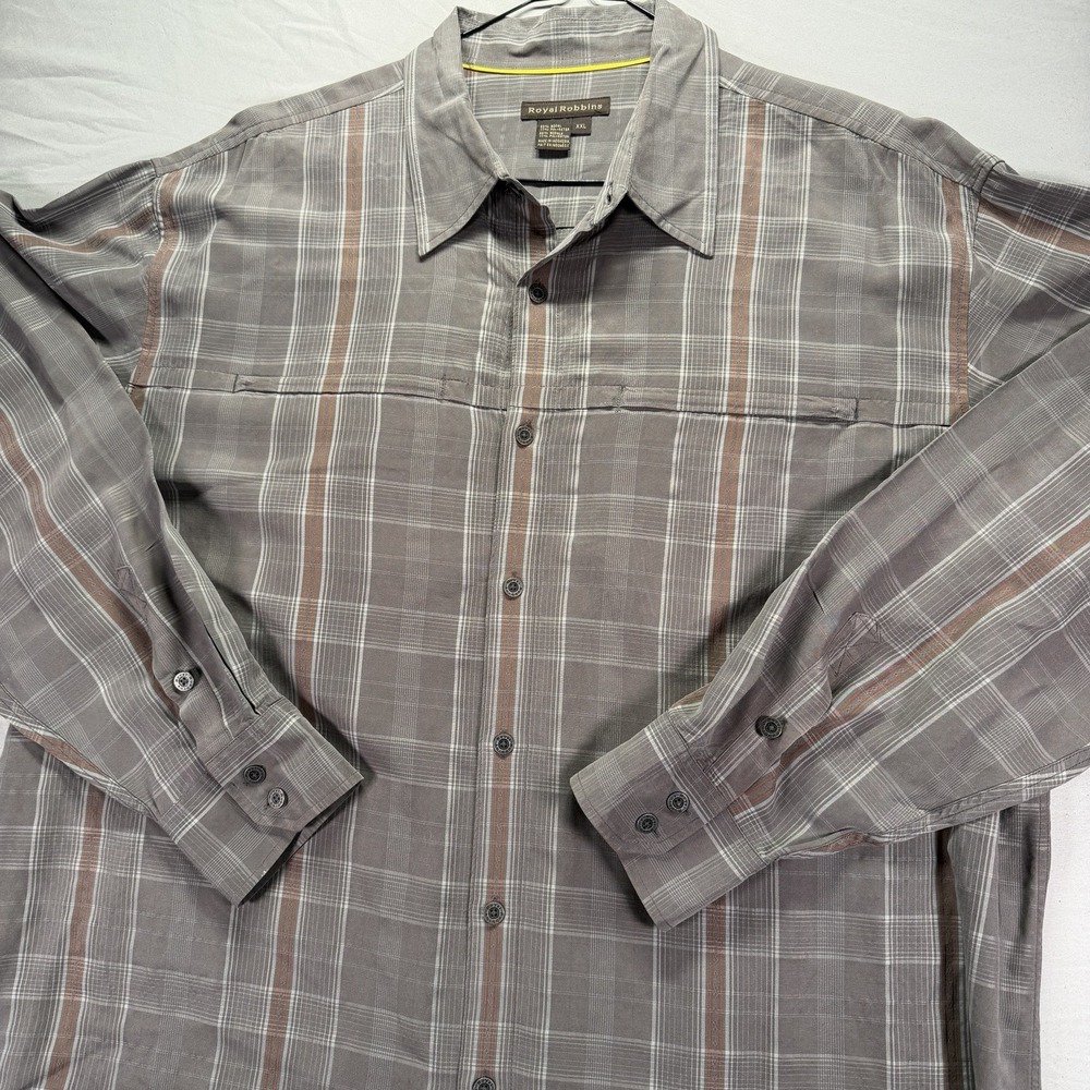 Royal Robbins Shirt Mens 2XL Gray Long Sleeve Button Up Modal Stretch Travel - Picture 1 of 8